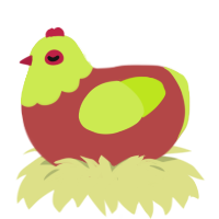 A red and lime chicken with a head pattern