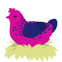 A fuchsia and navy chicken with a half-lace pattern