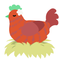 A vermilion and red chicken with a bar pattern