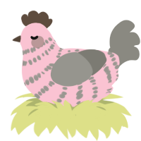 Rosalie, a rose and ash chicken with a bar pattern
