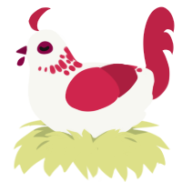 First Blood, a white and crimson chicken with a neck-speckle pattern