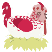 Precious, a white and crimson chicken with a half-lace pattern