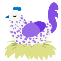Datura, a white and blurple chicken with a speckle pattern