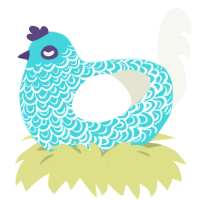 A aqua and white chicken with a double-lace pattern