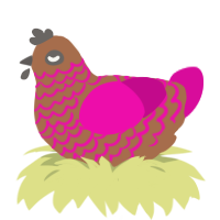 Sugar, a brown and fuchsia chicken with a lace pattern