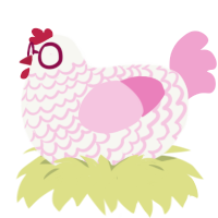Puff, a white and pink chicken with a lace pattern