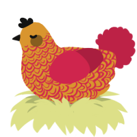 A orange and crimson chicken with a double-lace pattern