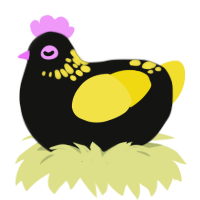 sick rave, a black and yellow chicken with a neck-speckle pattern