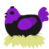 A sable and violet chicken with a head pattern