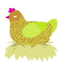 Kennie, a gold and lime chicken with a double-lace pattern