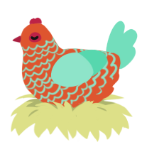 A vermilion and mint chicken with a lace pattern