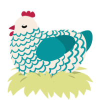 A cream and teal chicken with a lace pattern