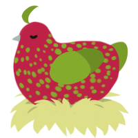 (unnamed), a crimson and chartreuse chicken with a speckle pattern