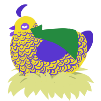 Magic, a yellow and indigo chicken with a double-lace pattern
