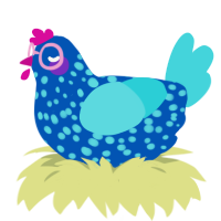 A ultramarine and aqua chicken with a speckle pattern