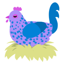 A lilac and sapphire chicken with a speckle pattern