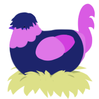 (unnamed), a navy and orchid chicken with a head pattern