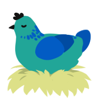 A turquoise and ultramarine chicken with a neck-speckle pattern