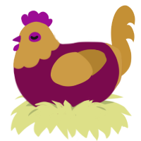 Mini NEO, a wine and gold chicken with a head pattern