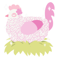 Galinda Upland, a white and pink chicken with a double-lace pattern