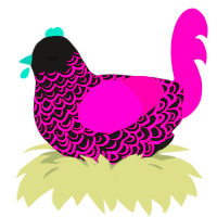 Mysterious Rave, a sable and fuchsia chicken with a double-lace pattern