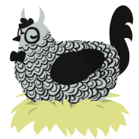 A silver and black chicken with a double-lace pattern
