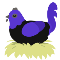 lumpy ass, a black and indigo chicken with a head pattern