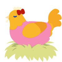 Paula, a pink and ochre chicken with a head pattern