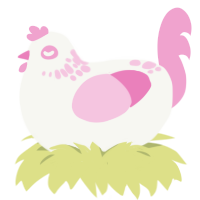 Plum Blossom, a white and pink chicken with a neck-speckle pattern