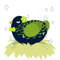 Hana Lei, a tumblr and chartreuse chicken with a half-lace pattern