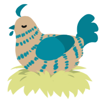 Tel, a beige and sea chicken with a bar pattern