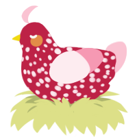 aged strawberry, a crimson and rose chicken with a speckle pattern