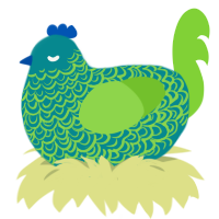 mossy pond, a teal and grass chicken with a double-lace pattern