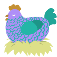 A lilac and turquoise chicken with a lace pattern