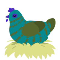 Mangrove, a teal and olive chicken with a bar pattern