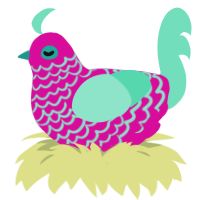 A fuchsia and mint chicken with a lace pattern