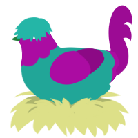 A turquoise and plum chicken with a head pattern