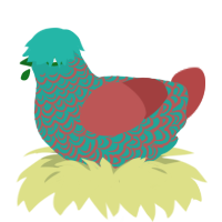 My Friend Doppo, a turquoise and red chicken with a double-lace pattern