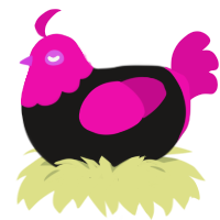 A sable and fuchsia chicken with a head pattern
