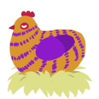 A orange and violet chicken with a bar pattern