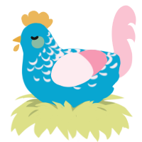 A cerulean and rose chicken with a half-lace pattern
