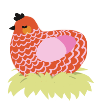 A vermilion and pink chicken with a lace pattern