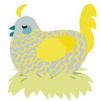 Lemon, a silver and yellow chicken with a lace pattern