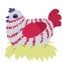 A mist and crimson chicken with a bar pattern