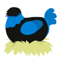 A black and sapphire chicken with a head pattern