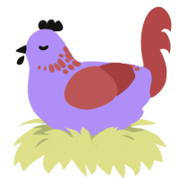 A lilac and red chicken with a neck-speckle pattern