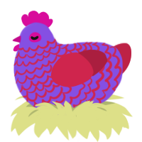 A blurple and crimson chicken with a lace pattern