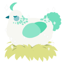 A white and mint chicken with a neck-speckle pattern