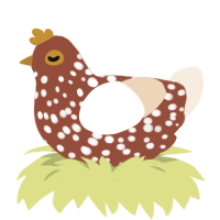 cake over a fence, a russet and cream chicken with a speckle pattern