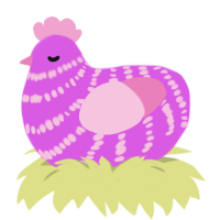A orchid and pink chicken with a bar pattern